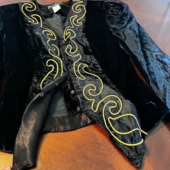 Vintage Barrie Stephens Black Velvet Womens Jacket W/Gold Embroidery Size 8 - Picture 3 of 10